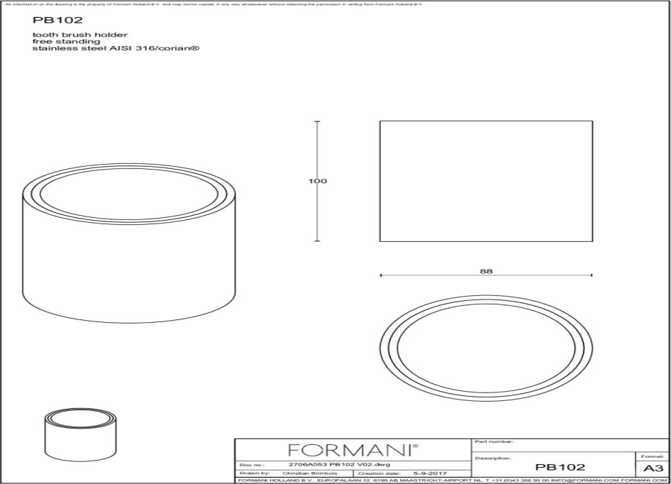 FORMANI ONE PB102 tandenborstelhouder mat roestvast staal, wit en Corian – detail