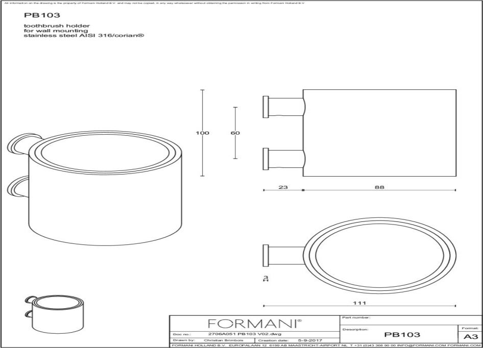 Formani ONE PB103 tandenborstelhouder mat roestvast staal detail