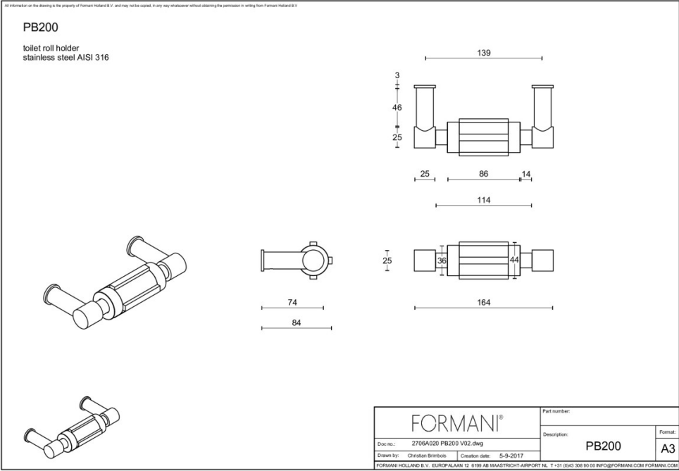 FORMANI ONE PB200 toiletrolhouder PVD champagne – detail