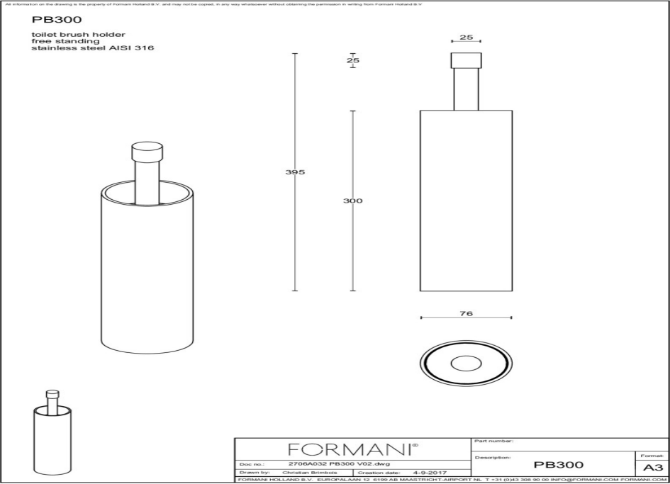 Formani ONE PB300 toiletborstel vrijstaand PVD champagne detail