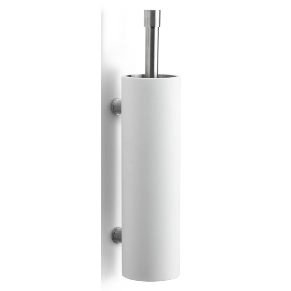 Formani ONE PB303 toiletborstel met muurbevestiging mat roestvast staal en witte Corian houder vooraanzicht