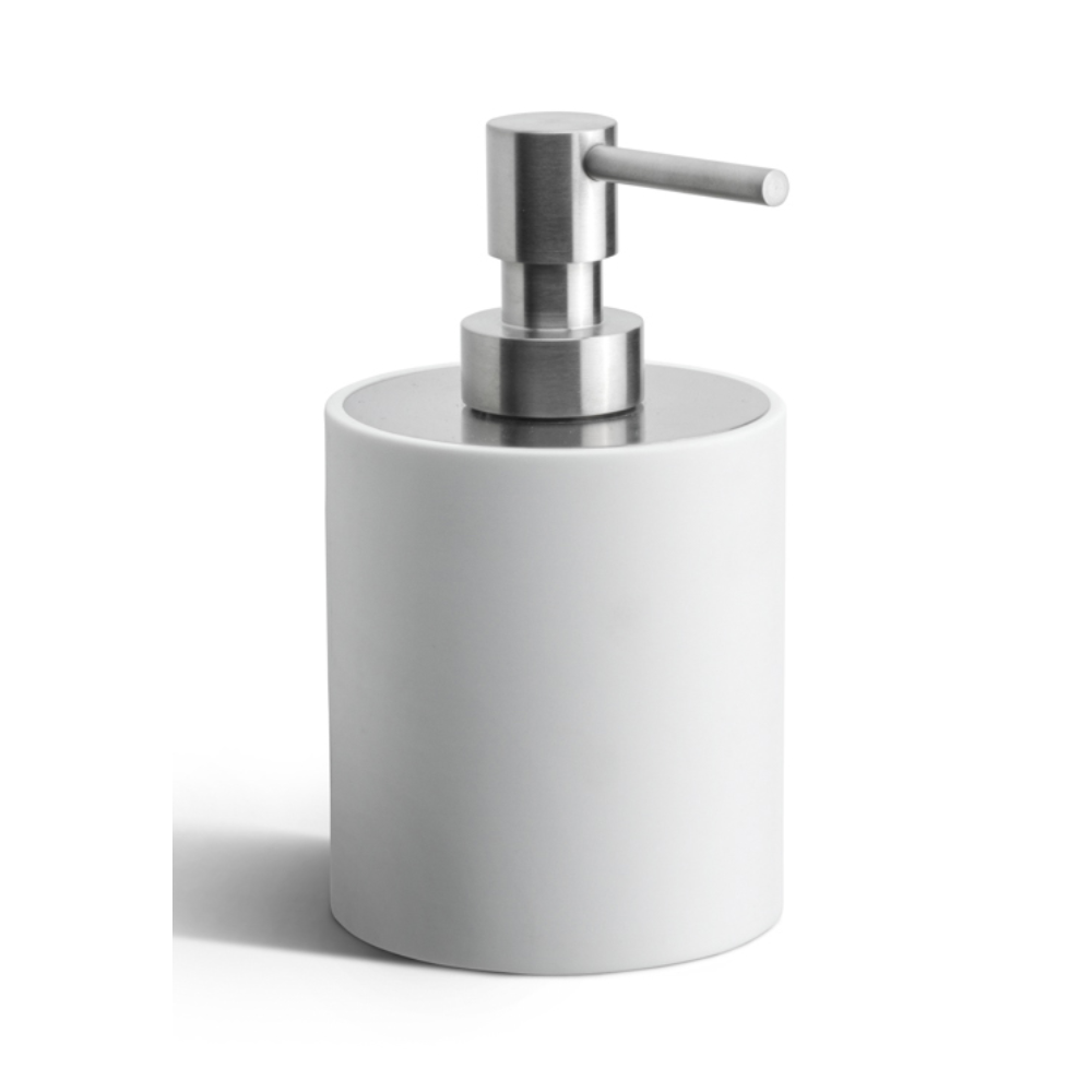 FORMANI ONE PB502 zeepdispenser mat roestvast staal / wit / Corian – vooraanzicht