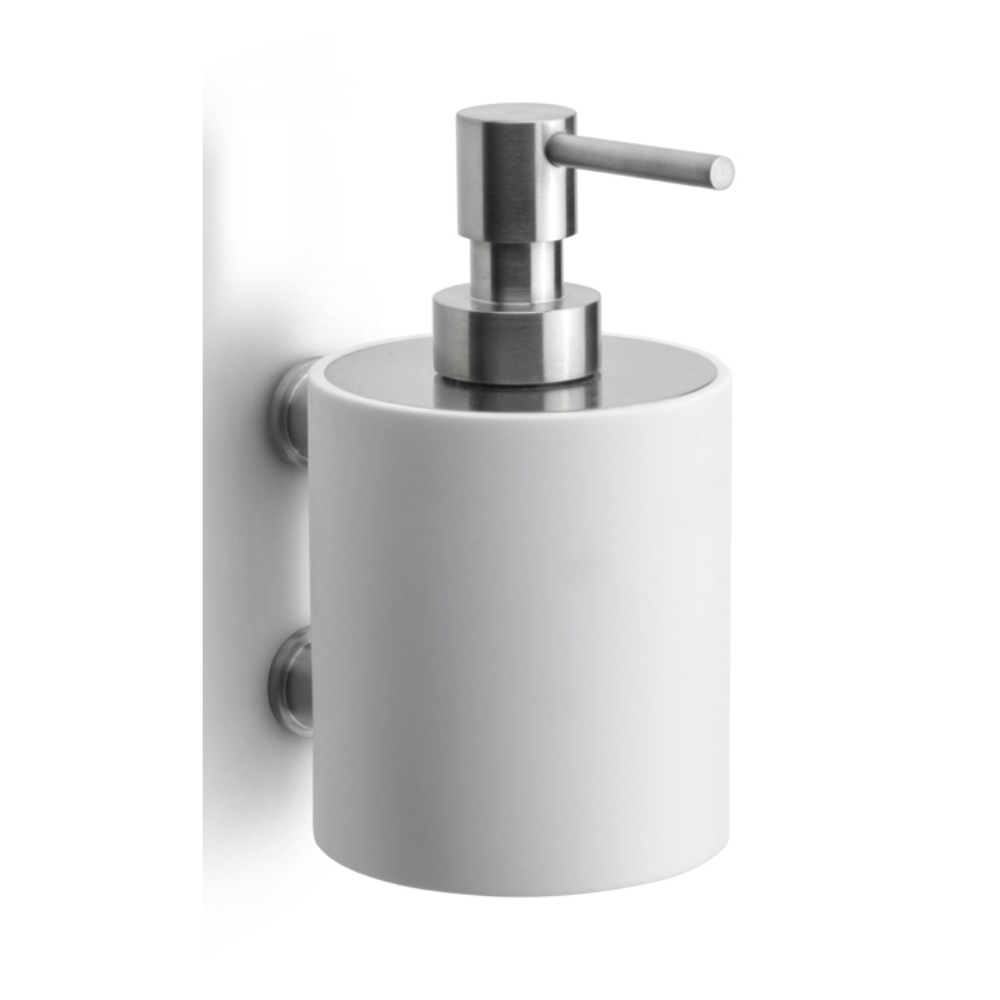 FORMANI ONE PB503 zeepdispenser mat roestvast staal / wit / Corian – vooraanzicht