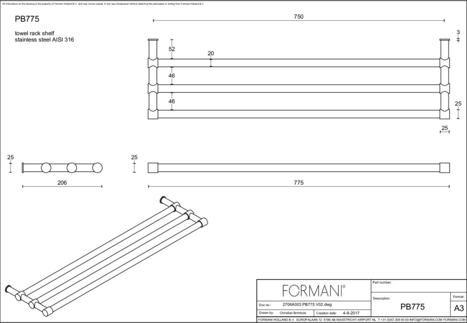 FORMANI ONE PB775 handdoekrek mat zwart – detail