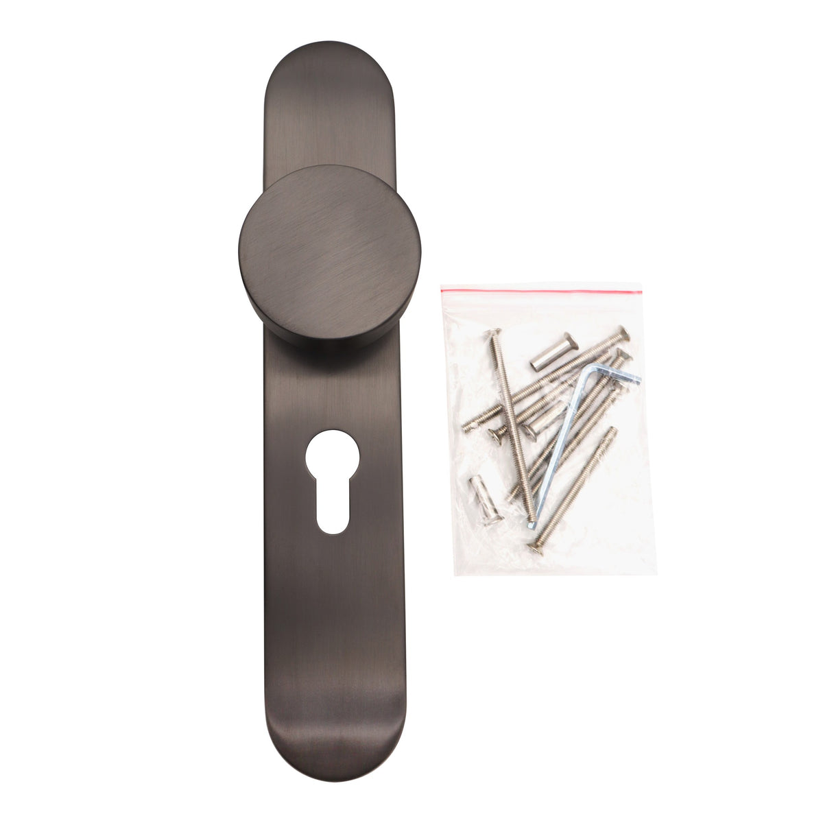 Griff Meister deurknop Gunmetal op ovaal schild PC55 – detailweergave