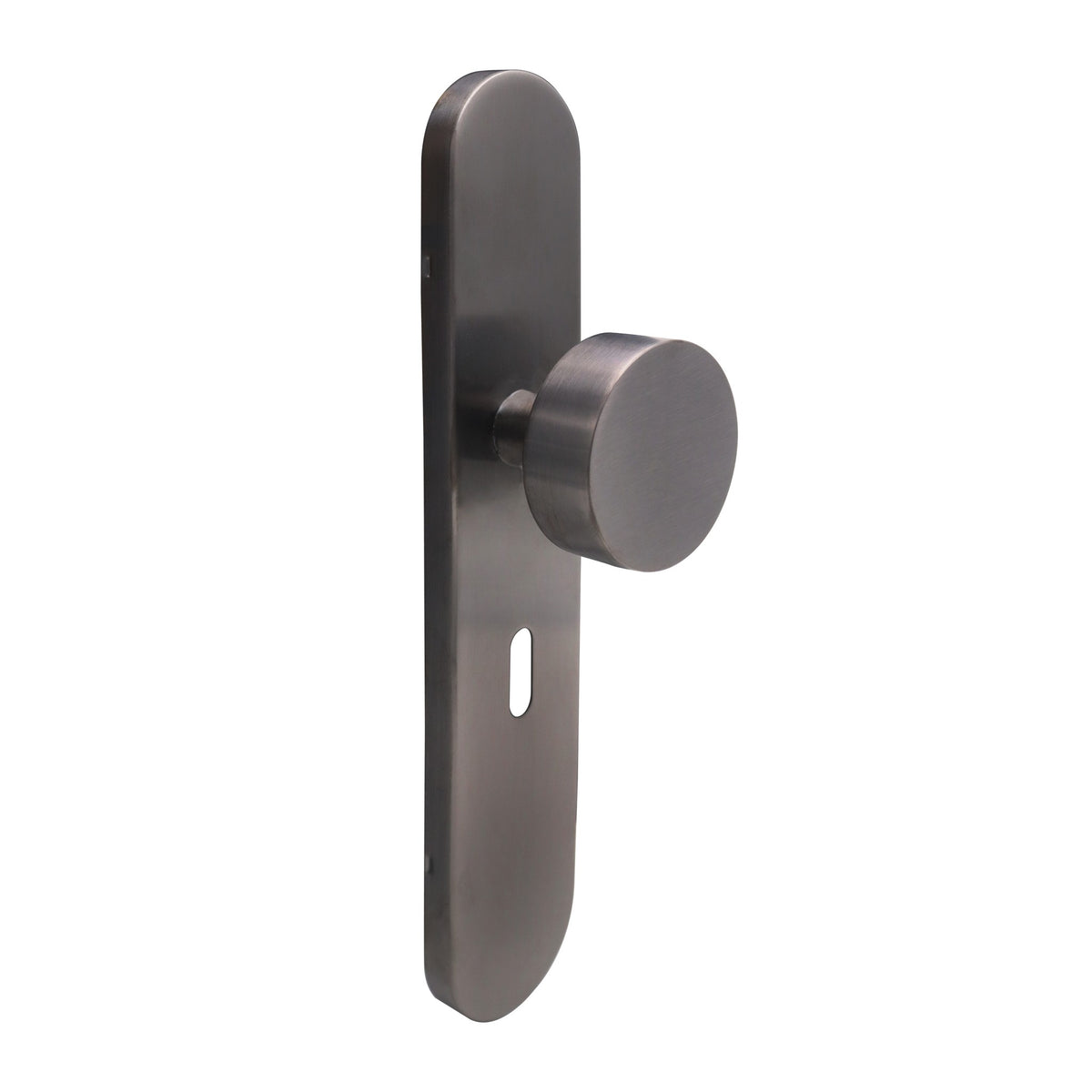 Griff Meister deurknop Gunmetal op ovaal schild Sleutel 56mm