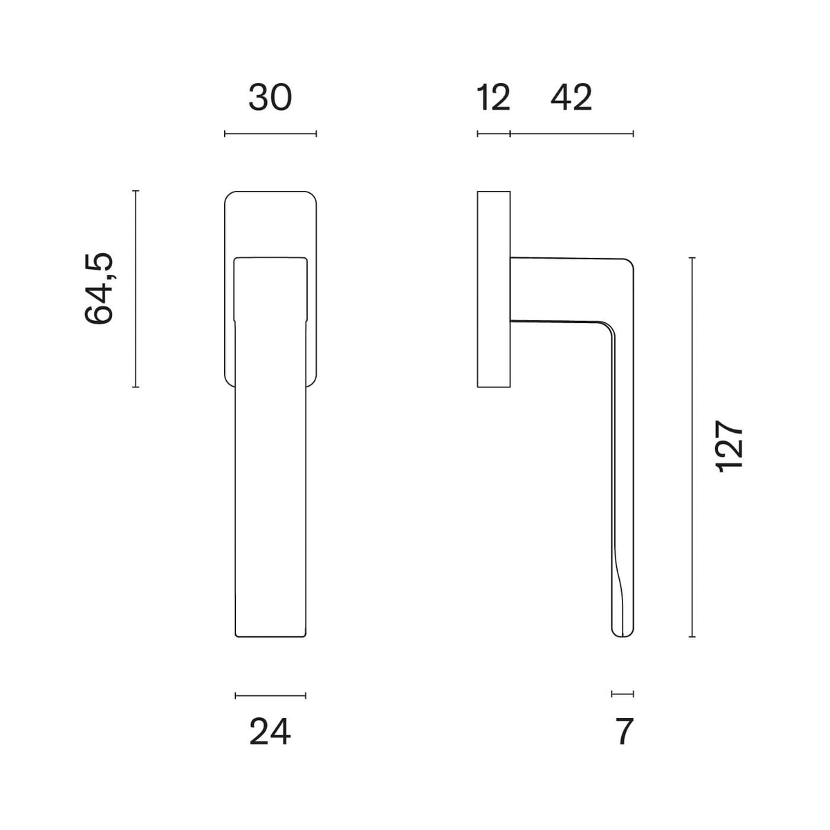 STILE raamkruk Hira Q – technische tekening met afmetingen