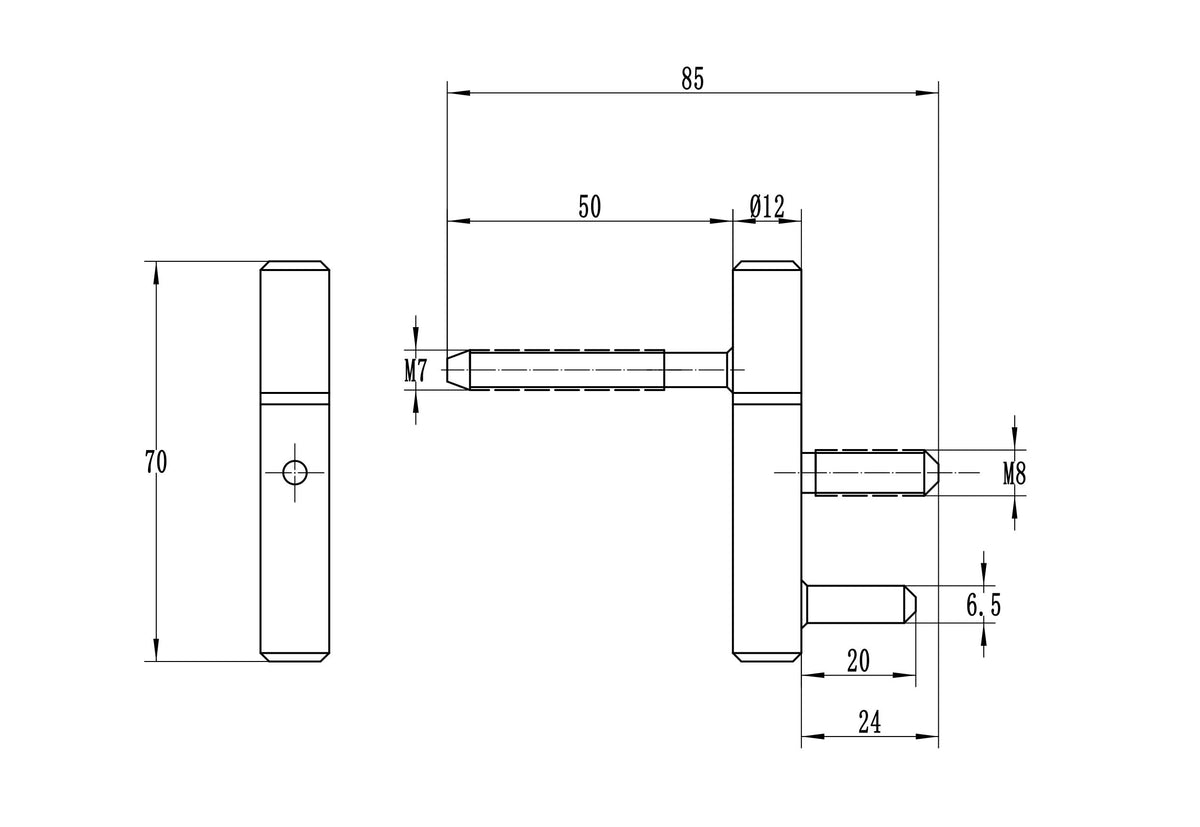 Dulimex inboorpaumelle vernikkeld 12 mm - technische tekening met maatvoering