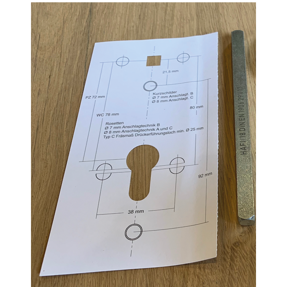 Hafi Private Line deurkruk model 203 vierkant RVS geborsteld – technische maattekening