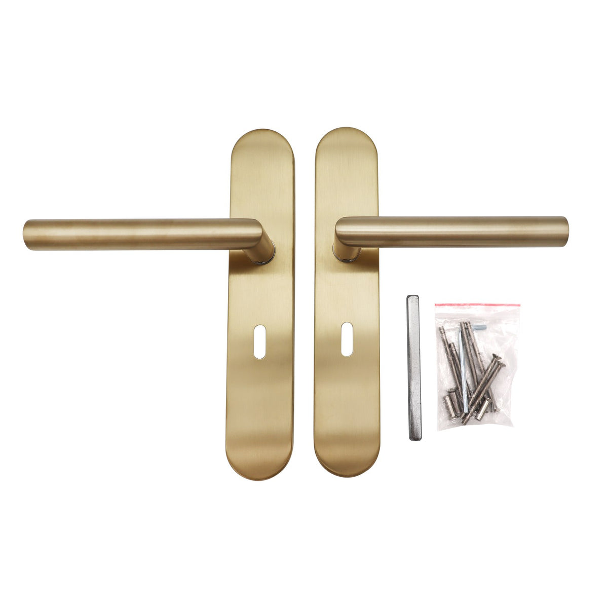 Griff Meister deurkruk Cornisa Champagne PVD op ovaal schild Sleutel 56mm