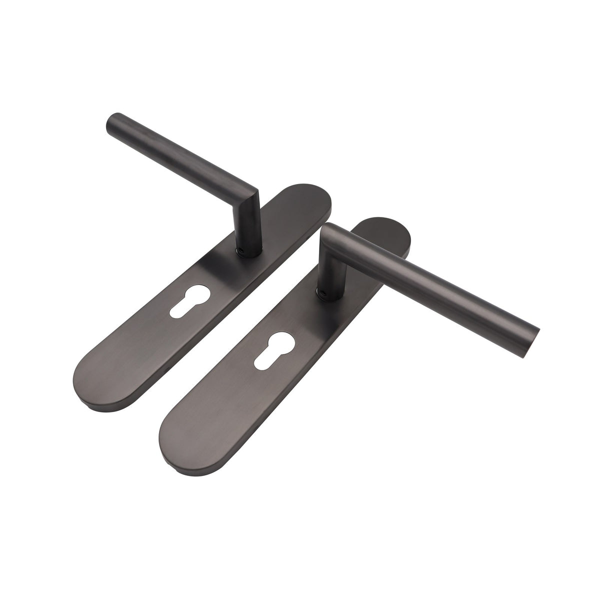 Griff Meister deurkruk Cornisa Gunmetal op ovaal schild PC55 – detailweergave