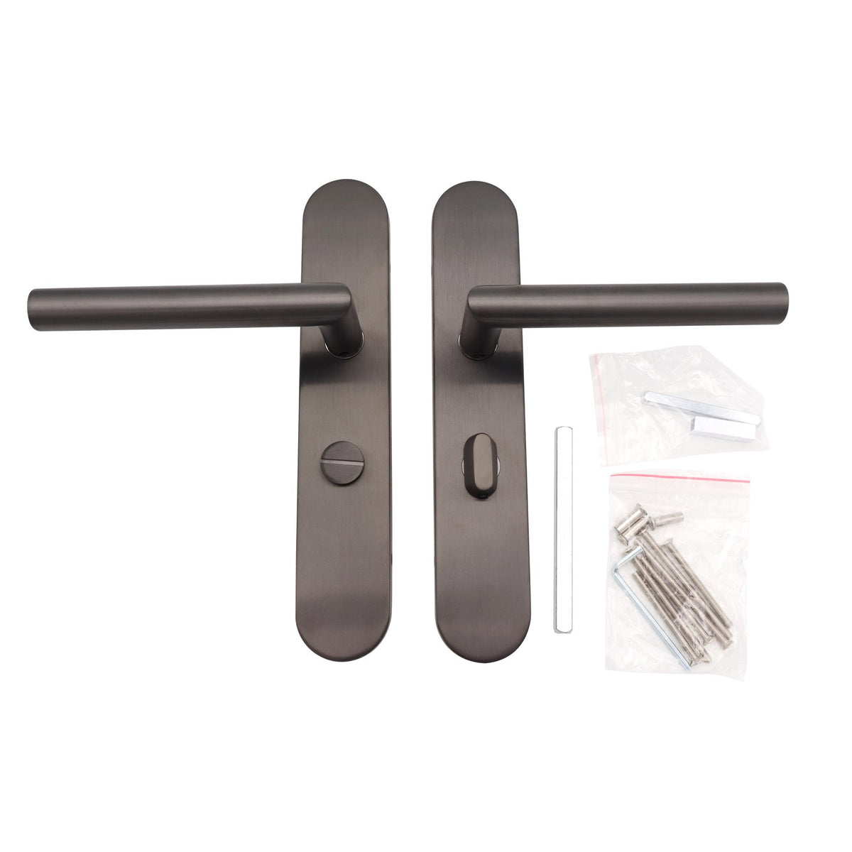 Griff Meister deurkruk Cornisa Gunmetal op ovaal schild WC63/8 toilet