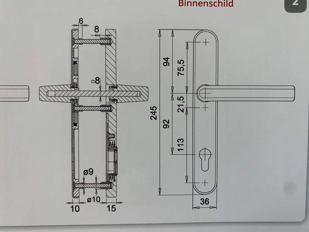 Dieckmann Kronos achterdeurbeslag D2000/045 kleur F1 - detail