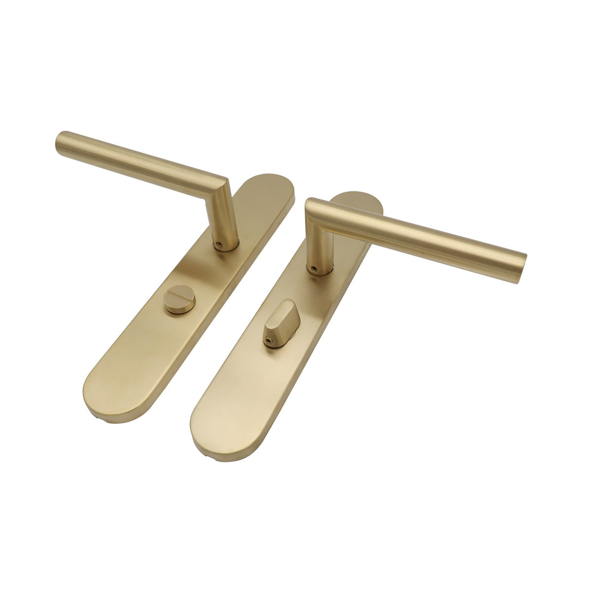 Griff Meister deurkruk Cornisa Champagne PVD op ovaal schild WC63/8 toilet – detailweergave