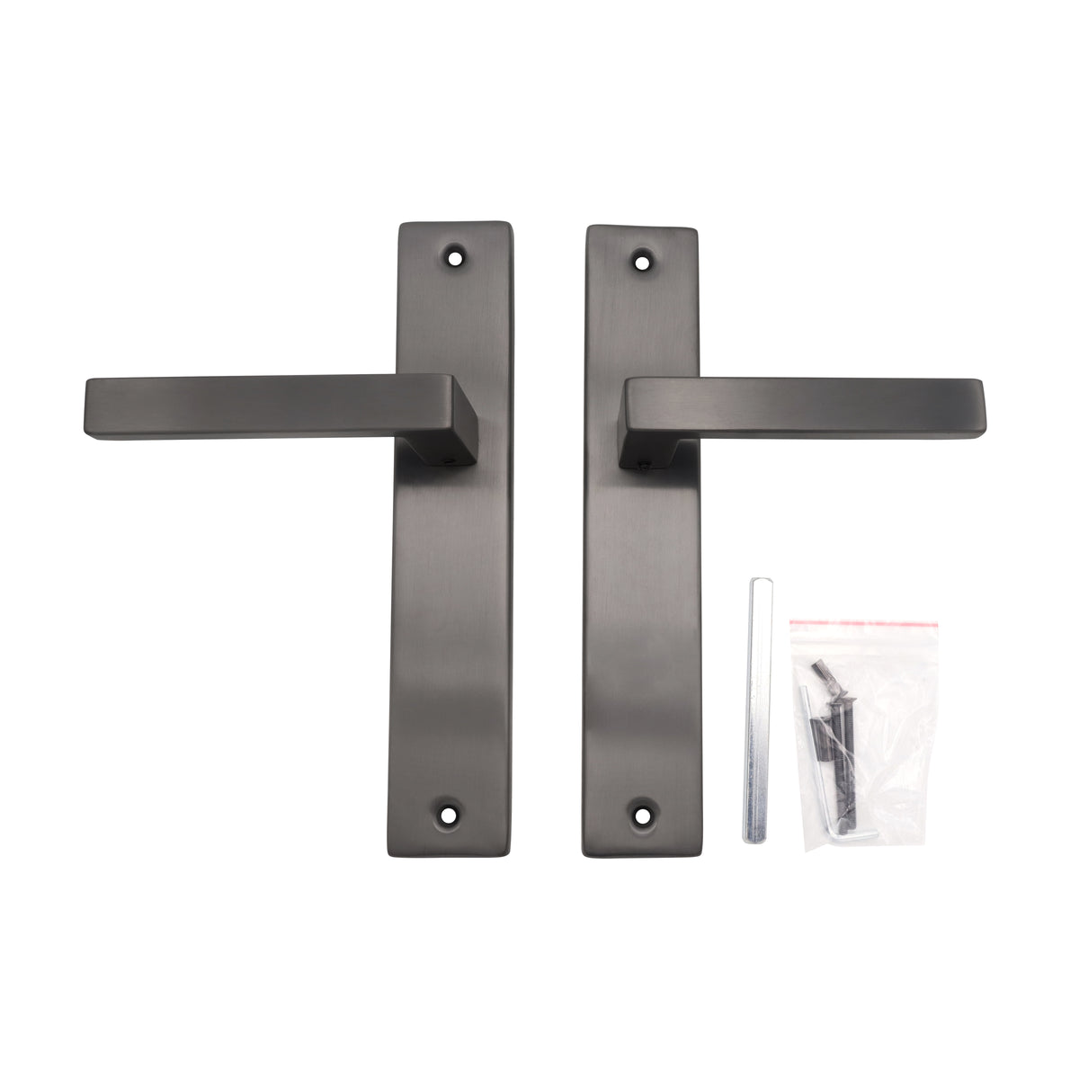 Griff Meister deurkruk Fortis Gunmetal op schild Blind – detailweergave