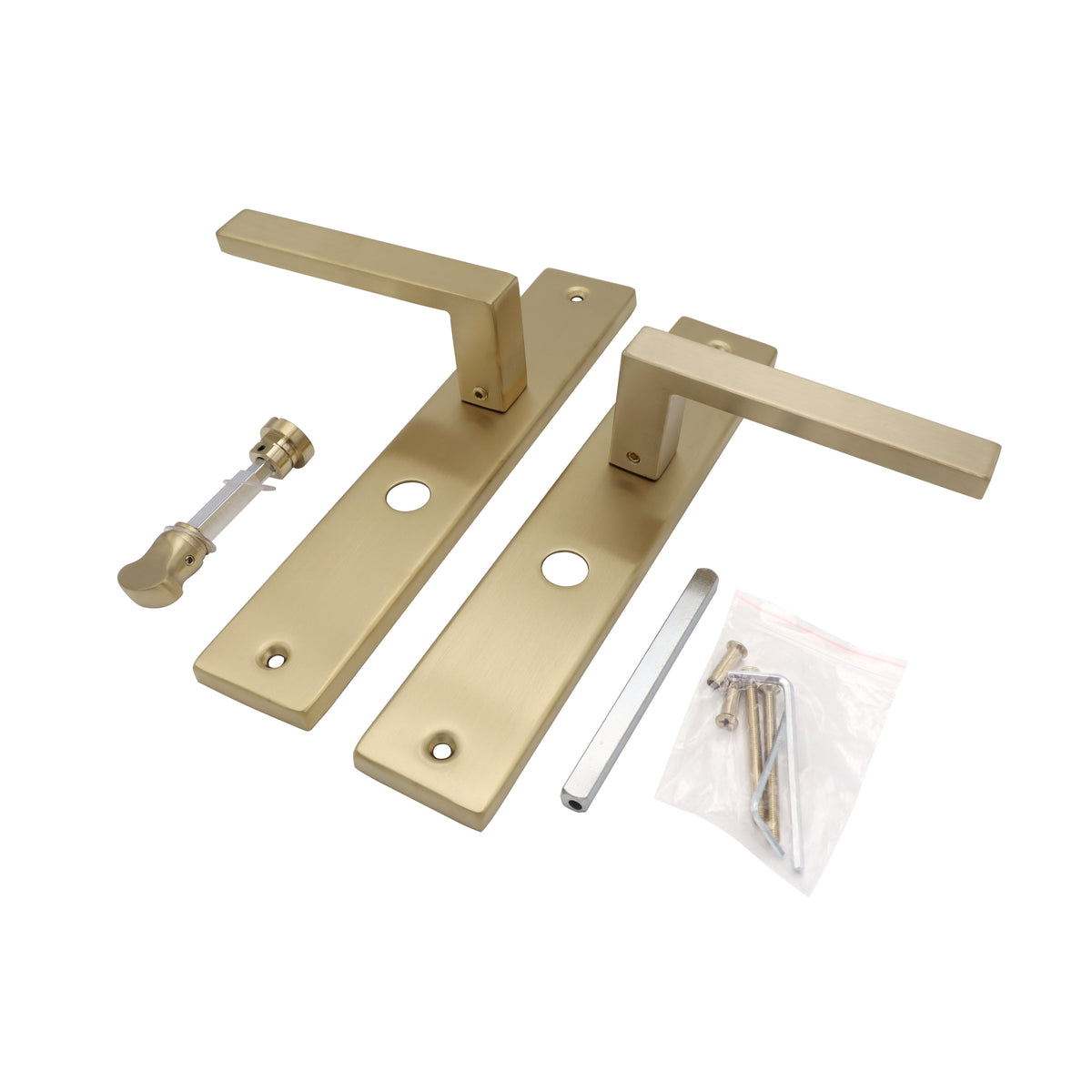 Griff Meister deurkruk Fortis Champagne PVD op schild WC63/8 toilet – detailweergave