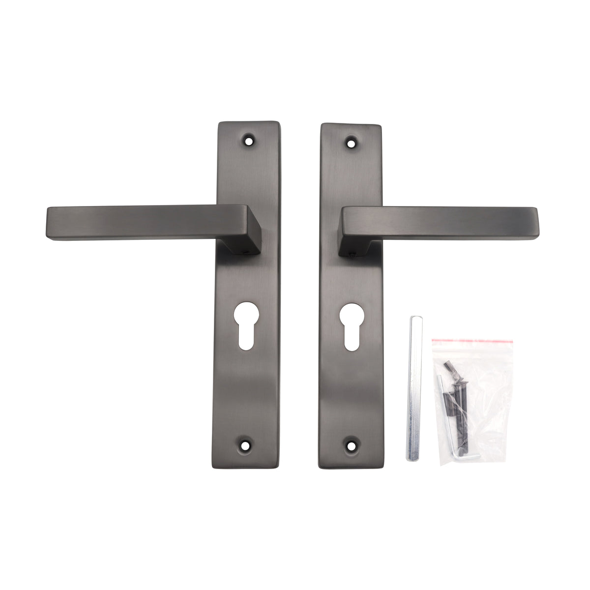 Griff Meister deurkruk Fortis Gunmetal op schild PC55 – detailweergave