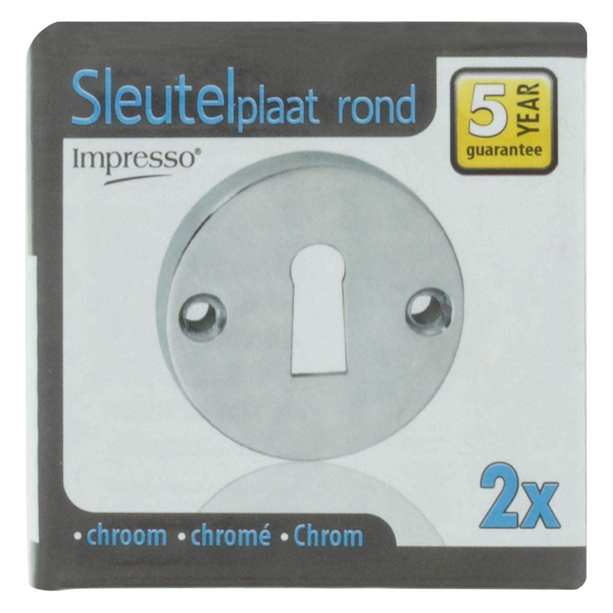 Impresso rond rozet met klaviersleutelgat chroom – achterzijde