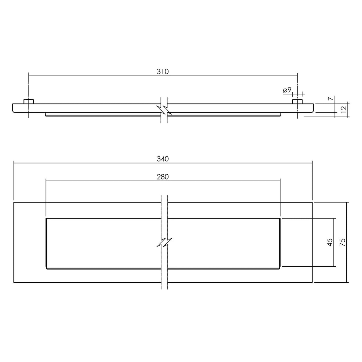 Intersteel Brievenbus met klep en regenrand 340x75 mm mat zwart detail