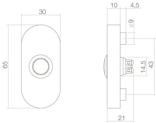 Intersteel deurbel ovaal verdekt 65x30x10 mm rvs mat zwart detail