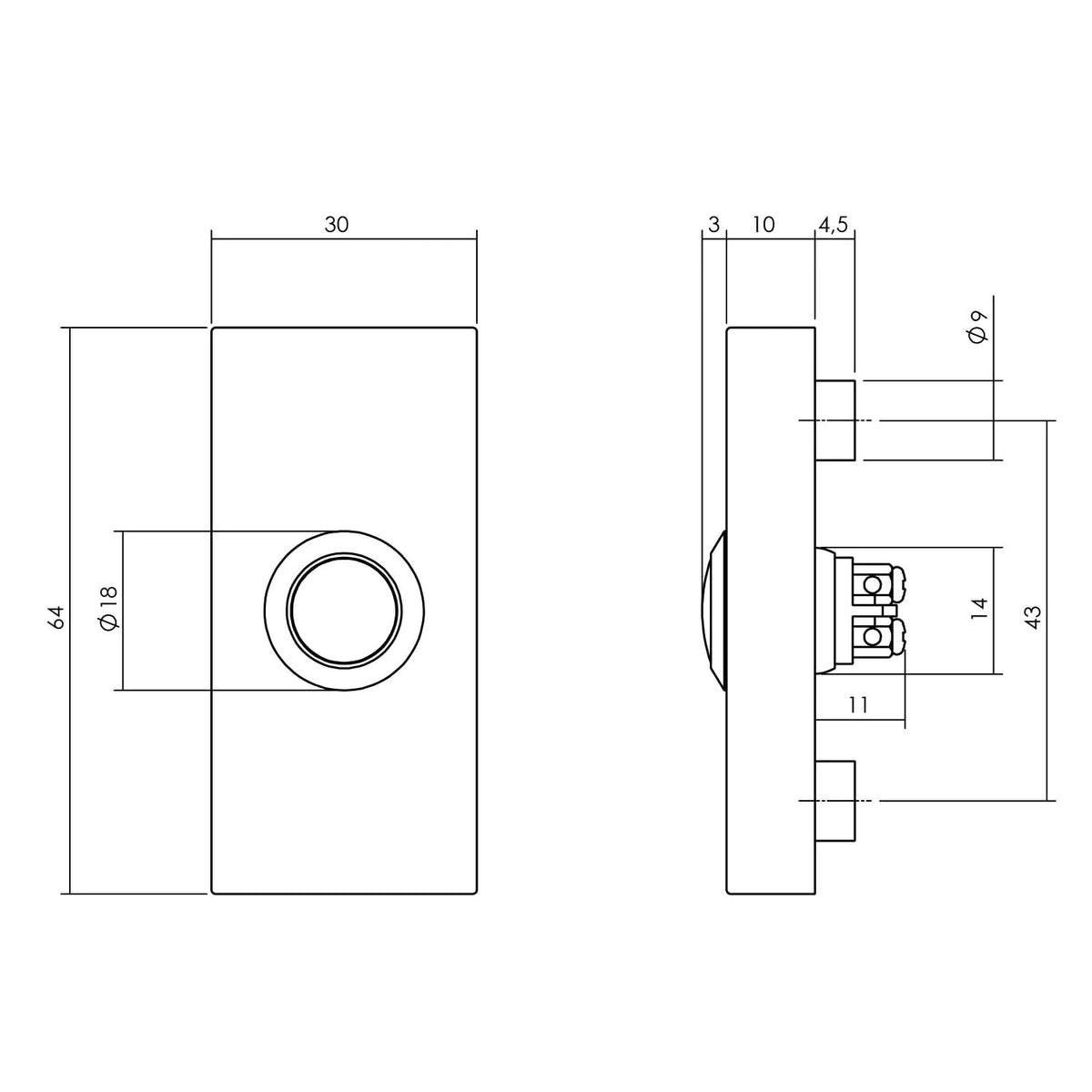 Intersteel deurbel rechthoekig verdekt 65x30x10 mm rvs zwart detail