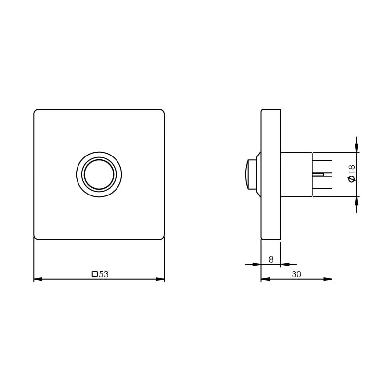 Intersteel Deurbel vierkant verdekt 53x53x8 mm rvs geborsteld detail