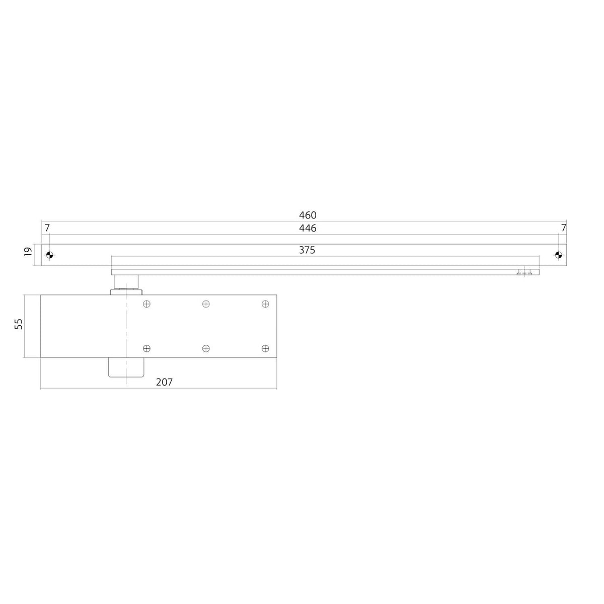 Intersteel deurdranger DR124 zwart glijarm – detailweergave