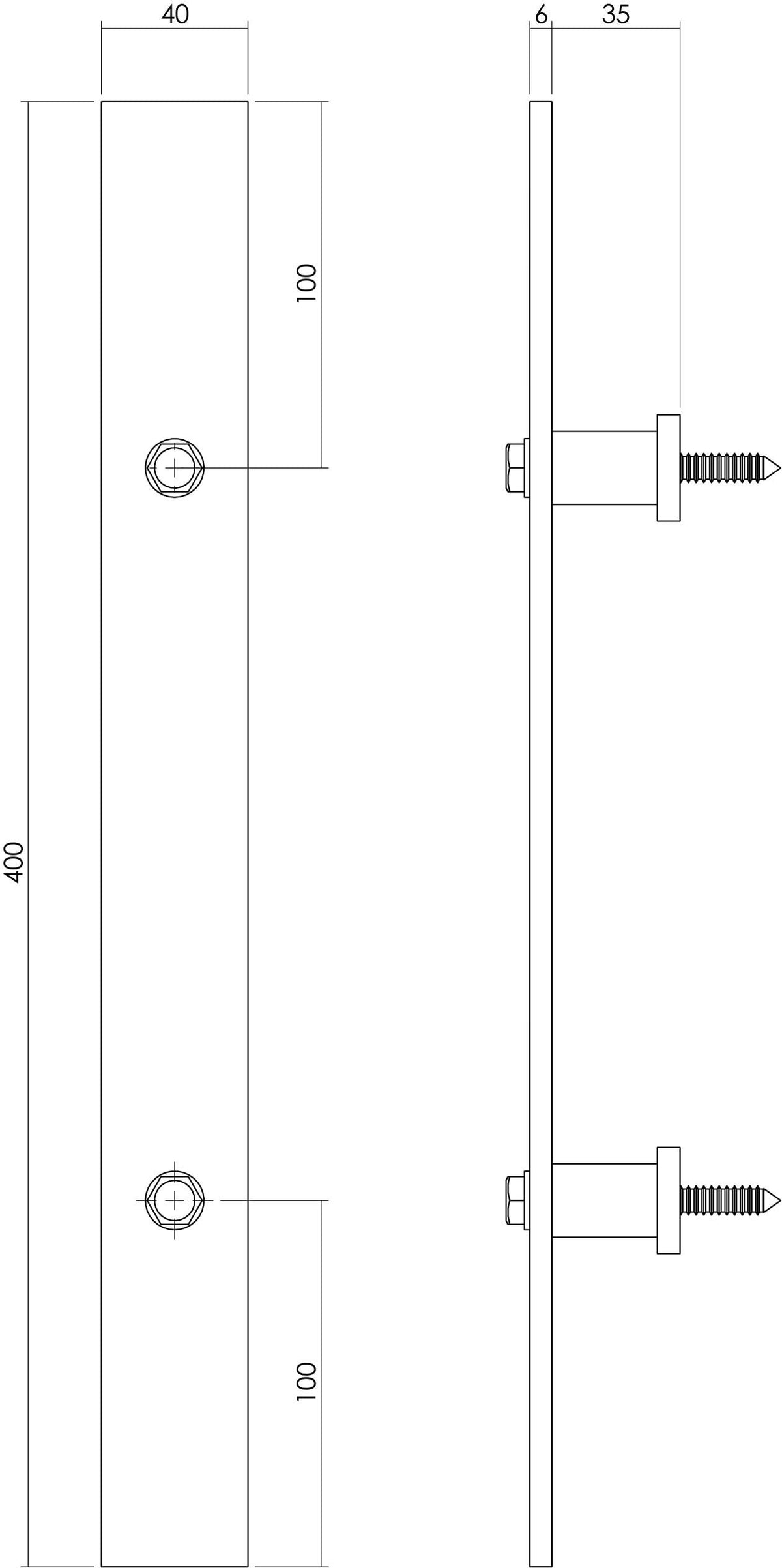 Intersteel deurgreep 400 x 40 mm antiek – detail