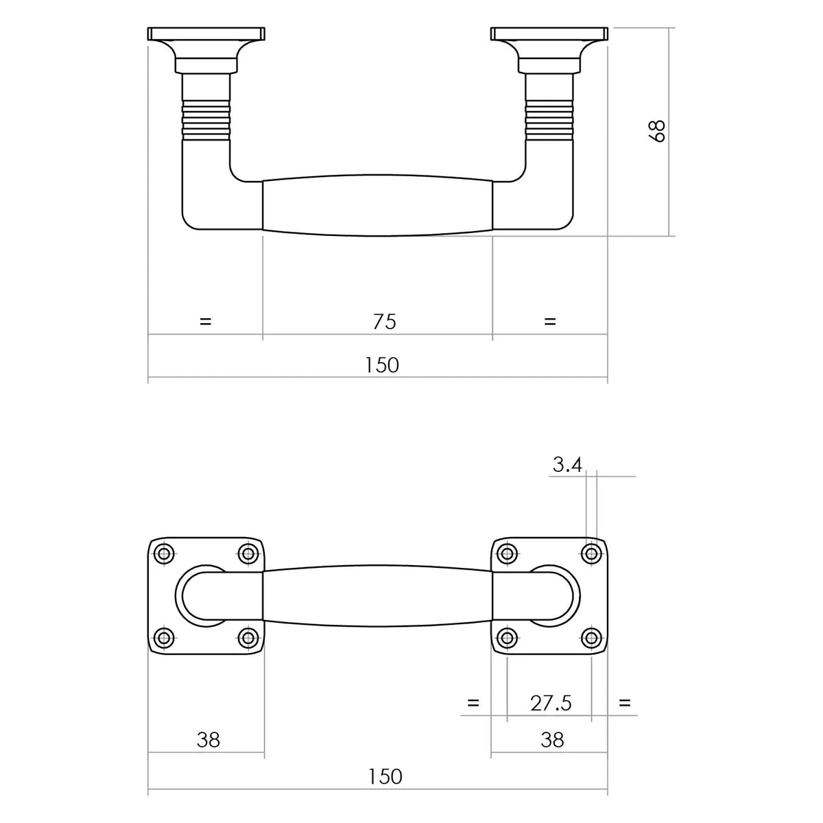 Intersteel deurgreep Ton Basic 150 mm op vierkant rozet nikkel met ebbenhout – detail