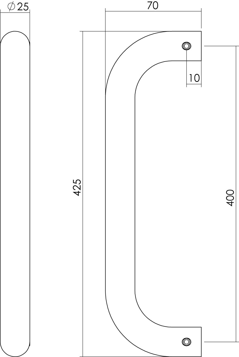 Intersteel deurgreep 425 mm U-vorm per stuk rvs geborsteld – detail