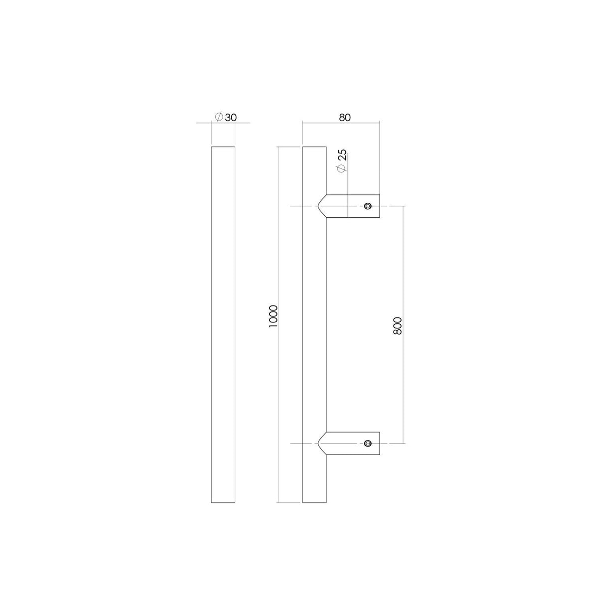 Intersteel deurgreep T-vorm 1000 mm rvs geborsteld detail
