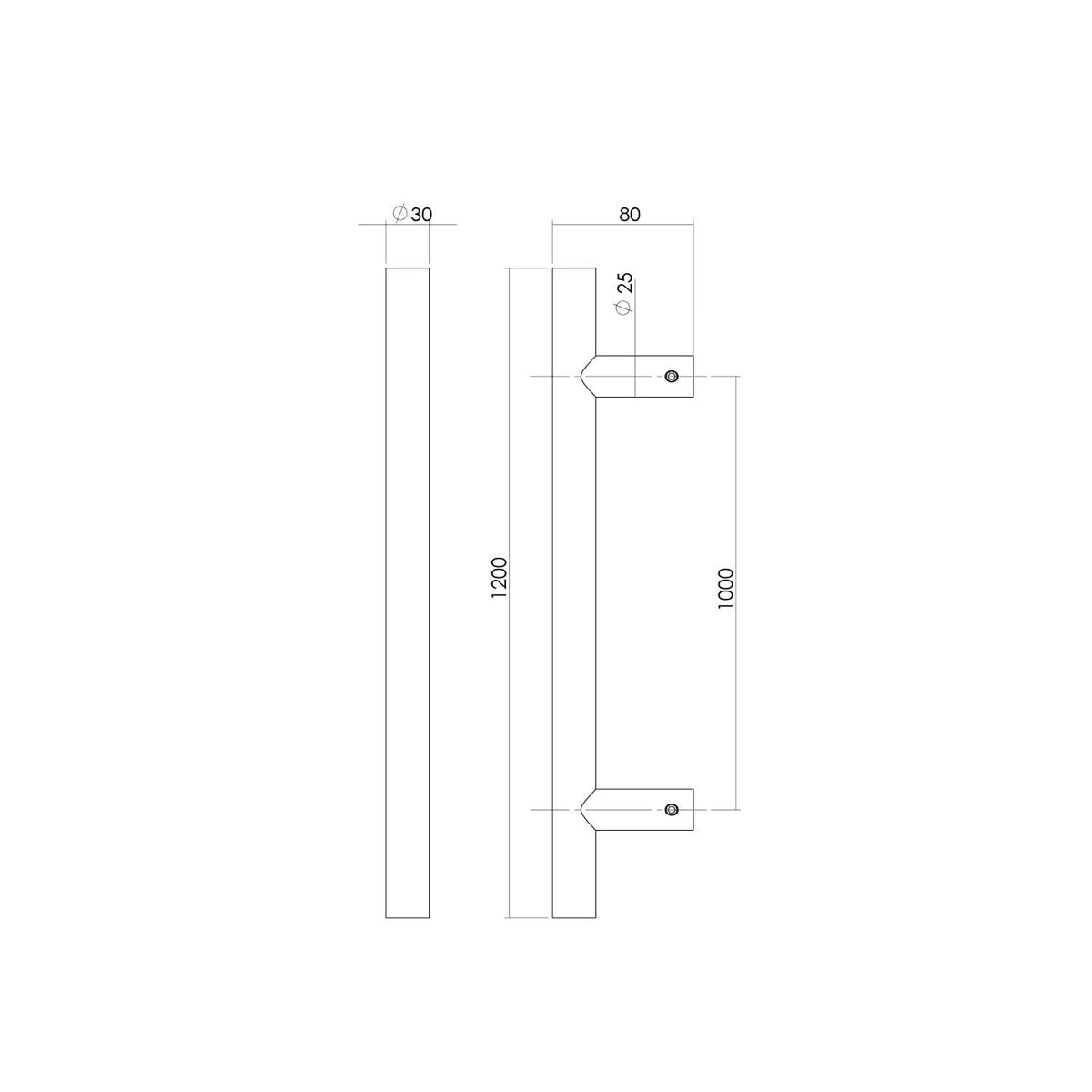 Intersteel deurgreep T-vorm 1200 mm rvs geborsteld detail