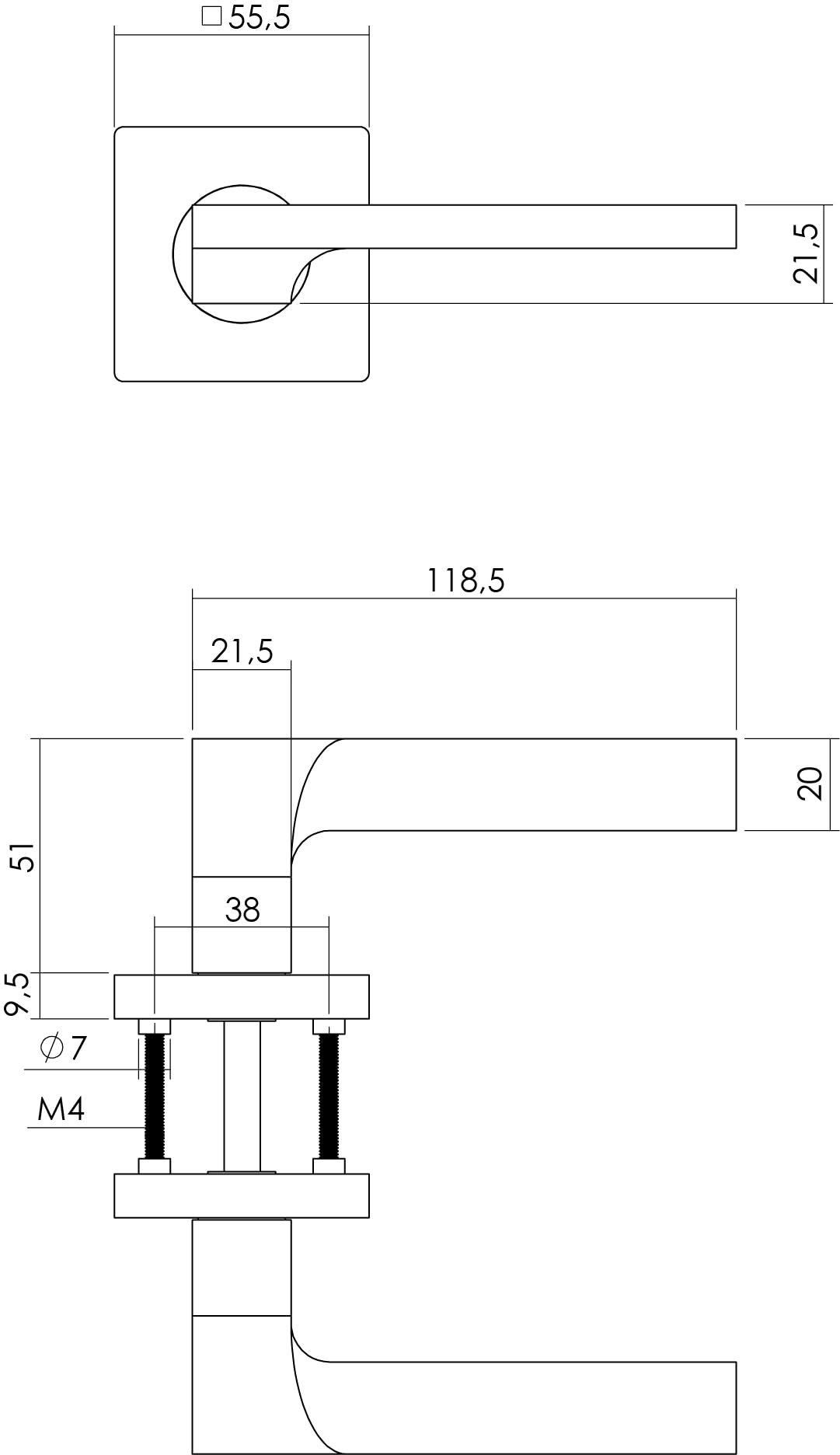 Intersteel deurkruk Ben op vierkant rozet mat nikkel detail
