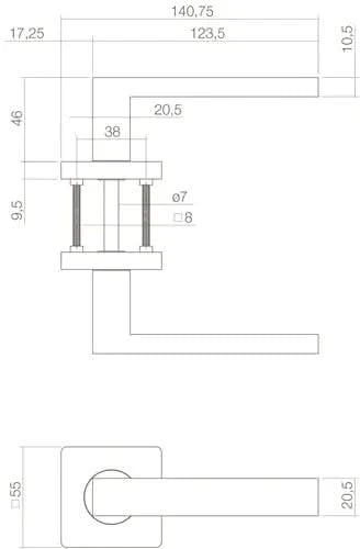 Intersteel deurkruk Hera mat zwart vierkant rozet detail