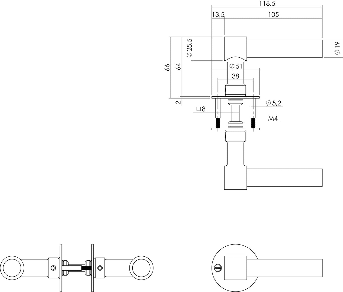 Intersteel deurkruk L-L-model dun rozet RVS/zwart - detail