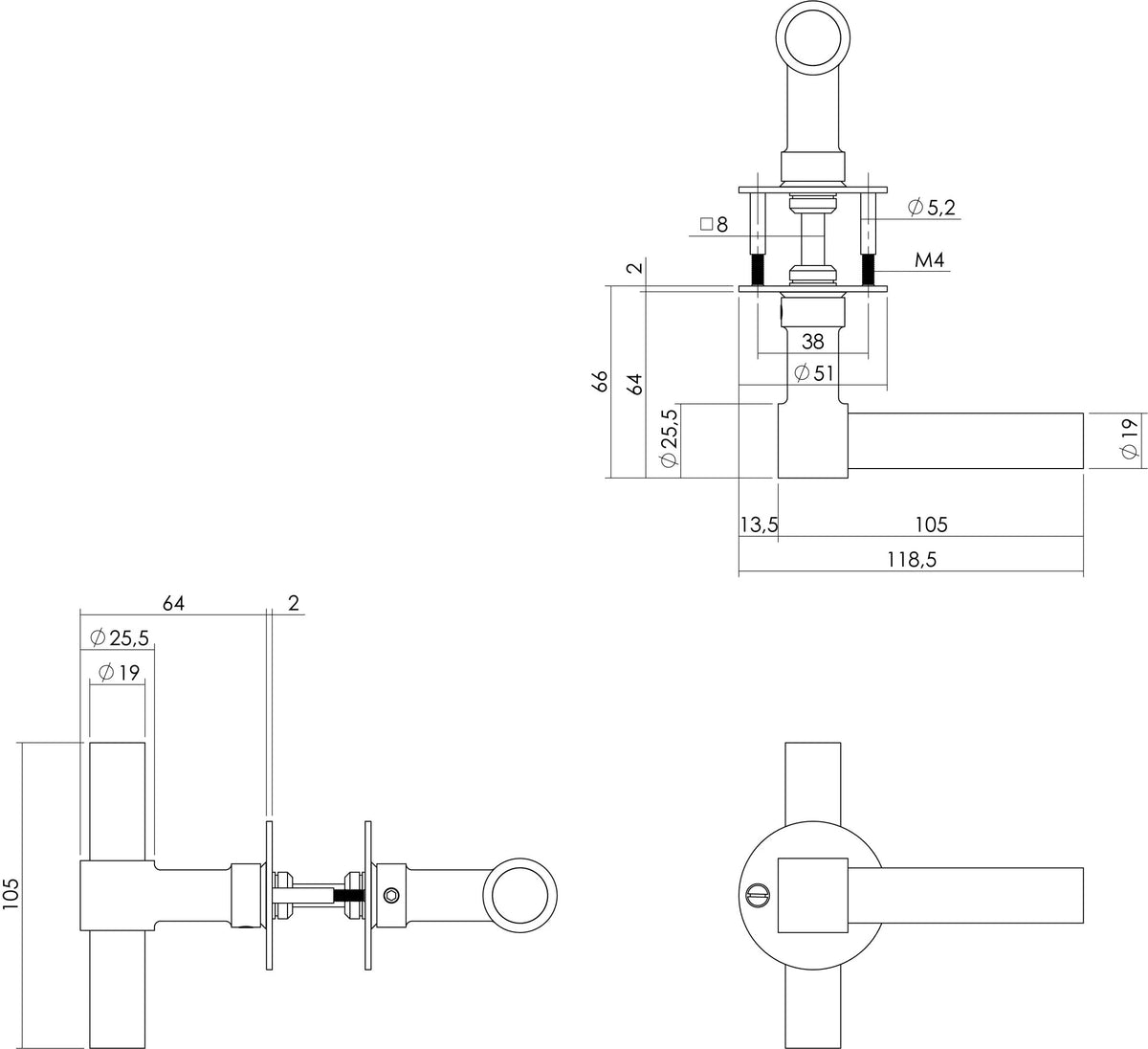 Intersteel deurkruk L-T-model dun rozet RVS/zwart - detail