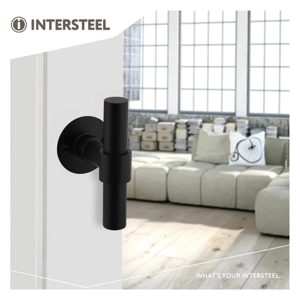 Intersteel deurkruk L-T-model dun rozet RVS/zwart - gemonteerd