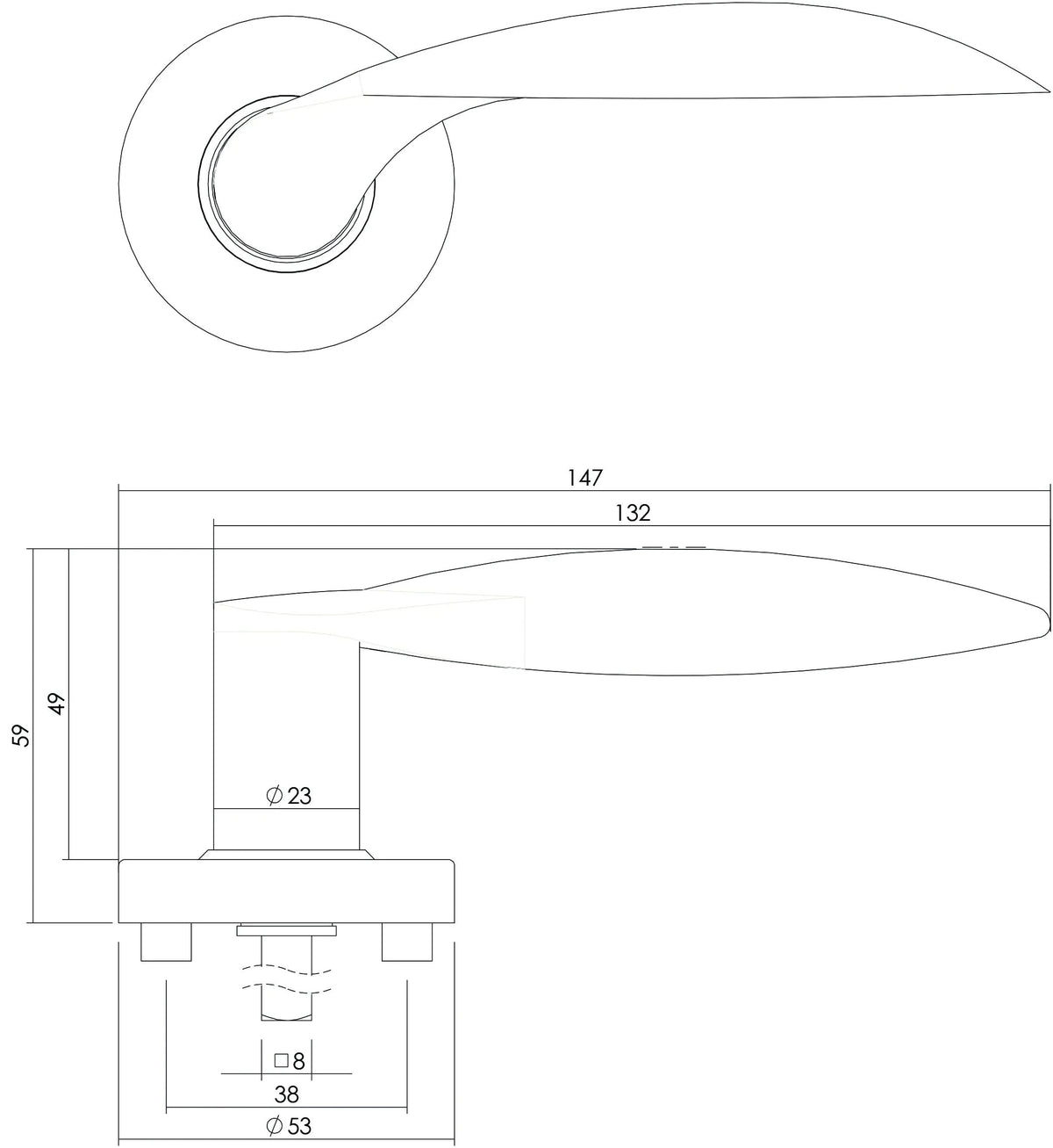 Intersteel deurkruk Massief afgerond op rozet RVS geborsteld – detail