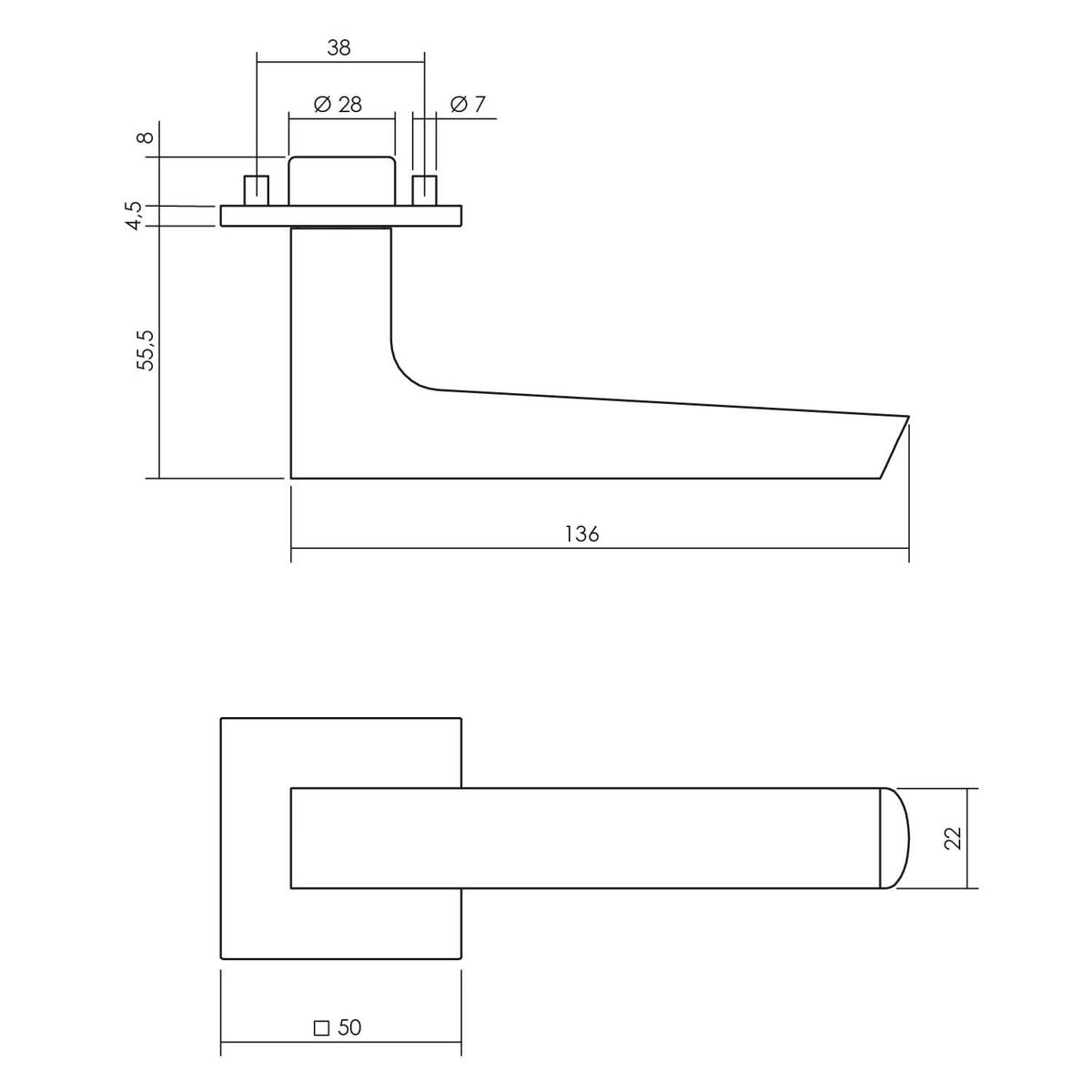 Intersteel deurkruk Moors No.1 vierkant rozet RVS mat zwart – detail