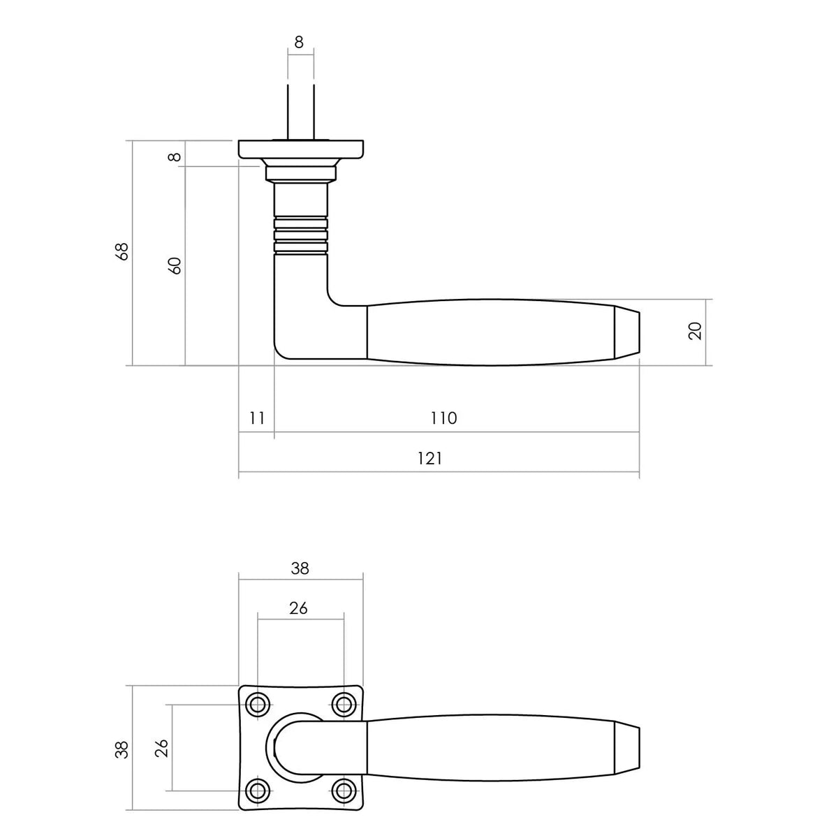Intersteel deurkruk Ton 400 op rozet messing getrommeld met ebbenhout detail