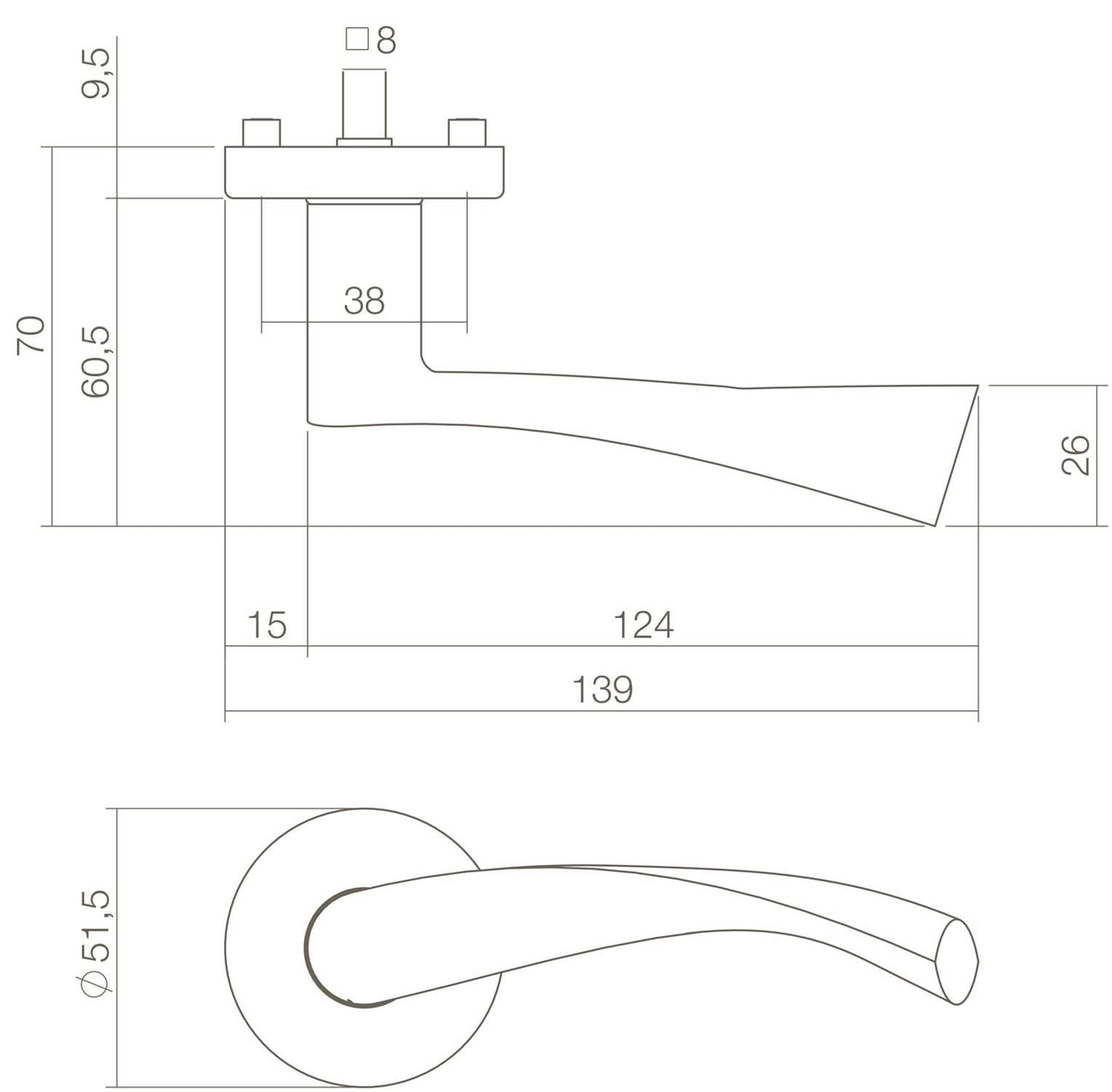 Intersteel deurkruk Vlinder messing gelakt - detail