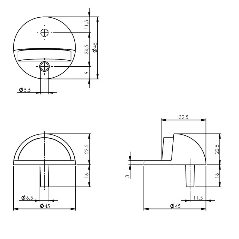 Intersteel deurstop bolrond chroom gepolijst – detail