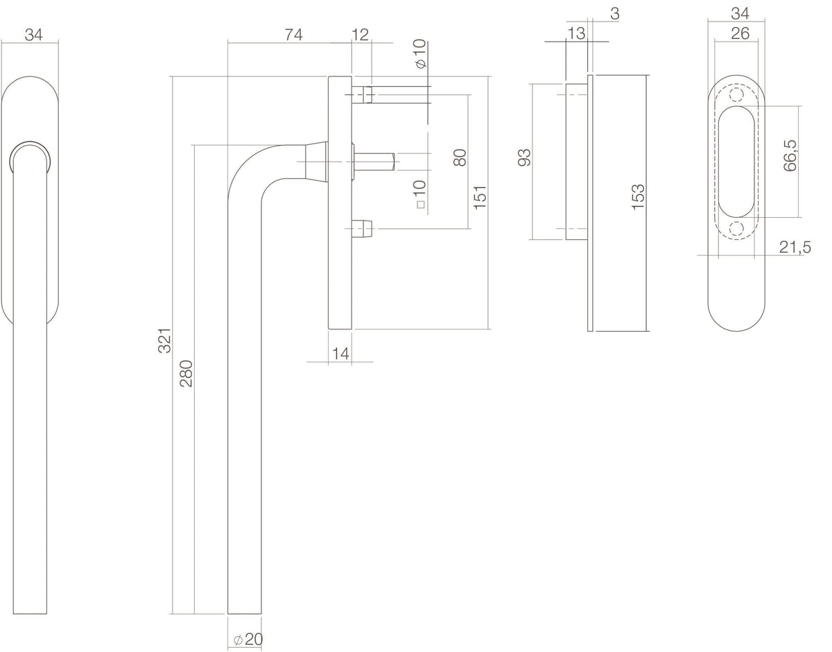 Intersteel hef-/schuifdeurbeslag recht blind RVS geborsteld detail