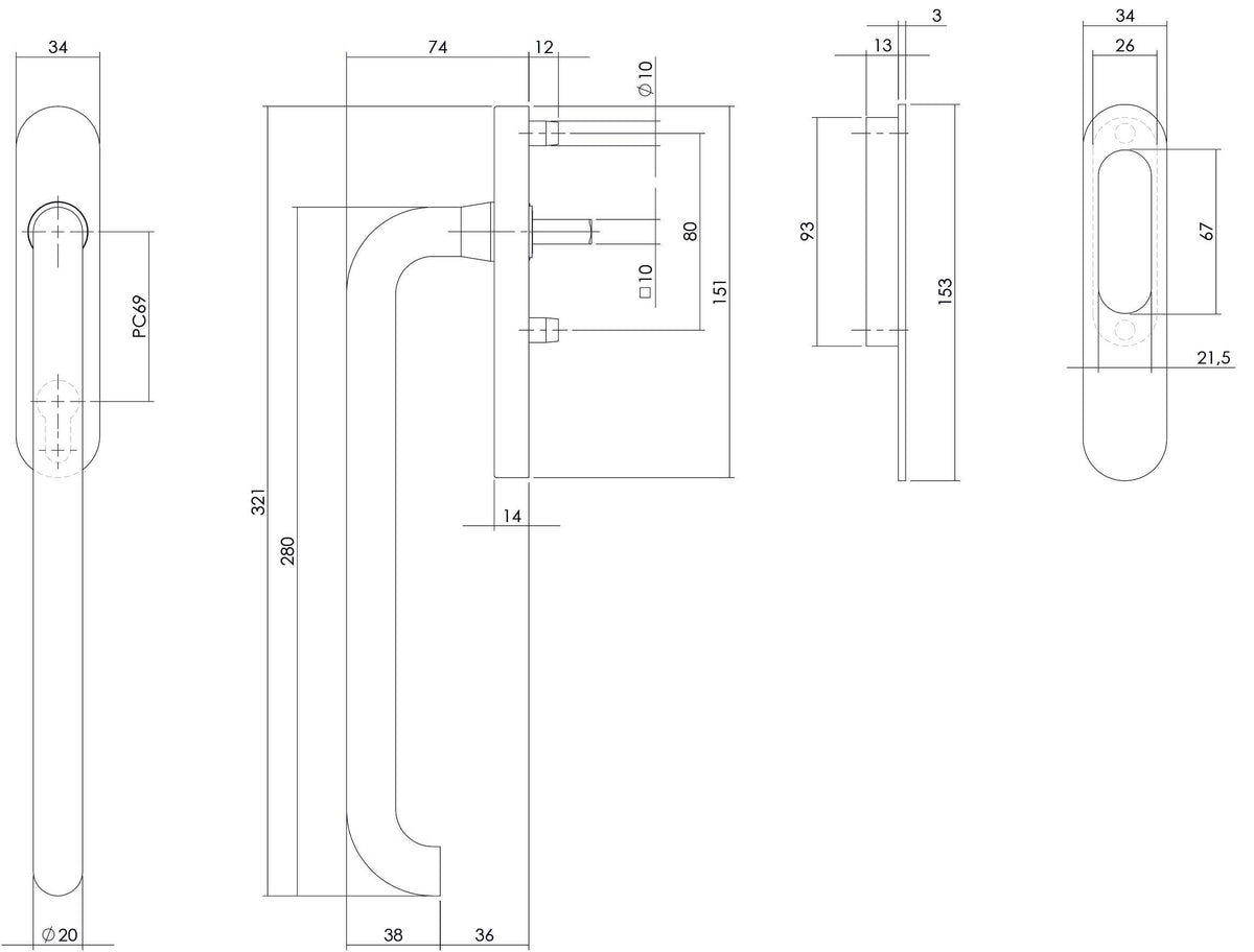 Intersteel hef-schuifdeurbeslag rond met profielcilindergat rvs geborsteld detail