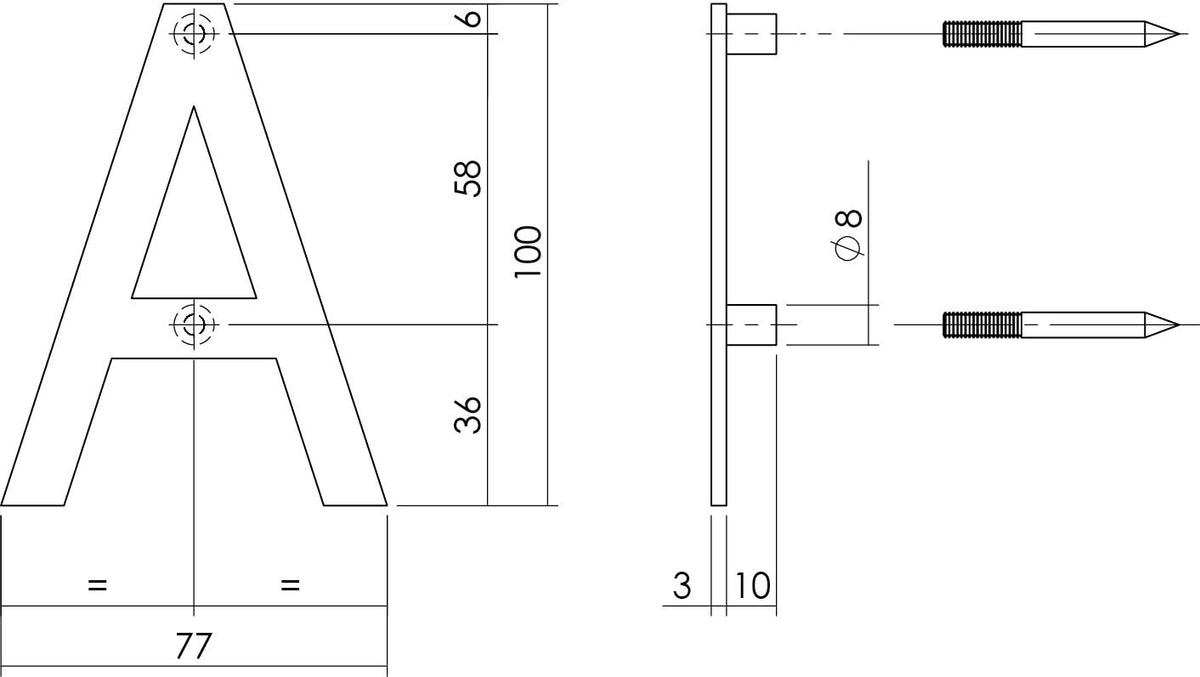 Intersteel huisletter A 100 mm RVS geborsteld – detailfoto