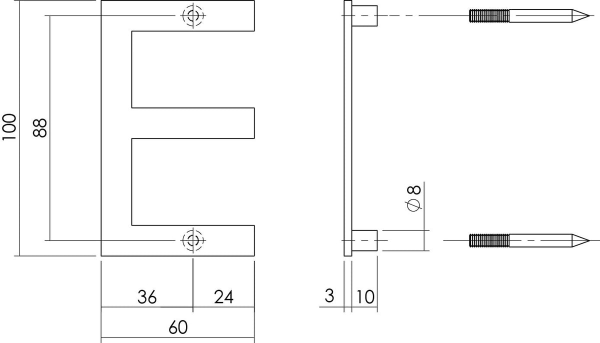 Intersteel huisletter E 100 mm RVS geborsteld – detailfoto