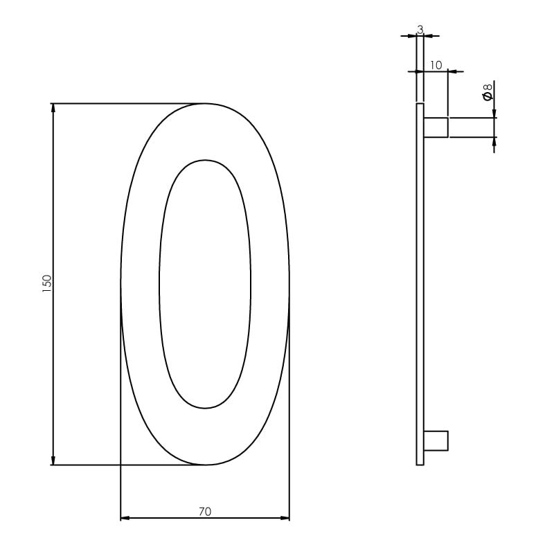 Intersteel huisnummer 0 150 mm RVS geborsteld – detailfoto