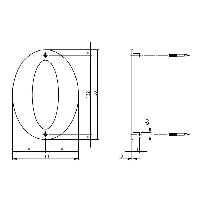 Intersteel huisnummer 0 150 × 2 mm RVS geborsteld – detailfoto