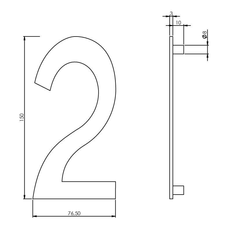 Intersteel huisnummer 2 150 mm RVS geborsteld – detailfoto