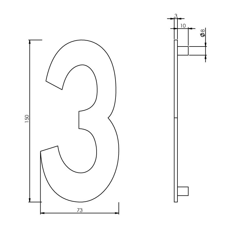 Intersteel huisnummer 3 150 mm RVS geborsteld – detailfoto